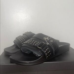 Les Hommes Black Studded Sandals with Wide Strap size 45